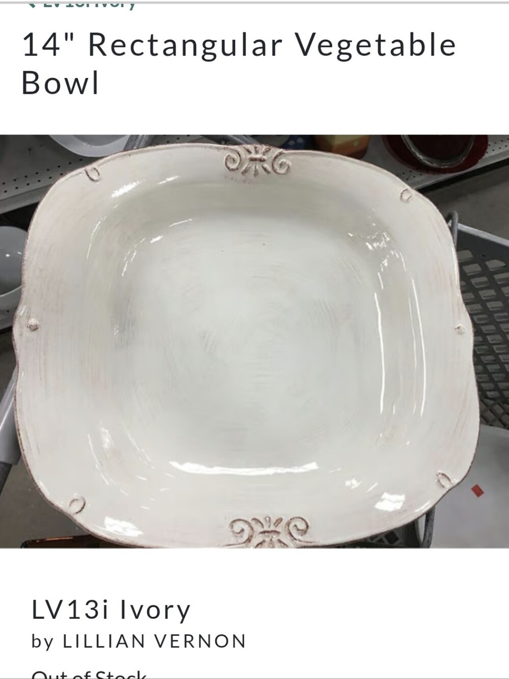 Lillian Vernon Ivory Rectangular Serving Bowl
